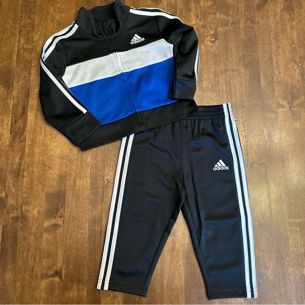 Adidas Baby 12 Month Track‎ Suit Black Blue Toddler Sporty Soccer Football